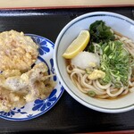 晴屋製麺所 - 料理写真:ぶっかけ温1玉380円、たけのこ天140円、タコ天180円、合計700円。