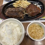 ブロンコビリー  - 炭焼きがこハンバーグ&炭焼き極選リブロースステーキ、ブロンコセット