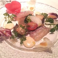 代官山ASO チェレステ 二子玉川店 - あわびのパボーレと真鯛の炙り　かに味噌風味のバーニャカウダ（クリスマスコース）(13.12.22)