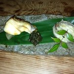 玉響 - 【移転前】焼揚物 (目鯛いしるバターと源助大根のステーキ、小坂蓮根と牡蠣天ぷら)