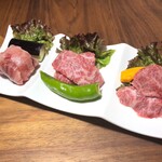 Three types of Wagyu beef and grilled vegetable set