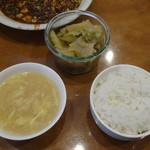 天鳳 - ザーサイ、ライス、スープ