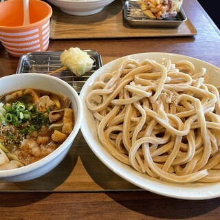 武蔵野うどん 澤村 - 料理写真:肉汁うどん（特）＋長ねぎ串天ぷら 760円＋240円＋100円