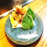 Fried Hokkai octopus and shiso leaves