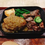 前田食堂 - ハンバーグ&ハラミステーキ(200gパティ+ハラミステーキ200g)(2,580円)