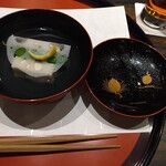 割烹 清風 - お椀：ゆり根の真薯（お椀の蓋の裏側）