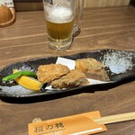 稲の穂 - 料理写真:温泉上がりの一杯とカレイの唐揚げ