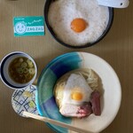 つけそば屋 やまいも - とろ玉¥1150追い飯付(上)山かけつけそば¥960(下)