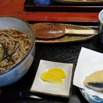 あすき - 料理写真:かけそば、五平餅(くるみダレ)、天ぷら饅頭。