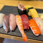 Ate Sushi Kijuurou - ネタは大きく、赤酢のシャリは小さめで
                        まぁ日本酒のアテになること♪(*´Д｀*)♡