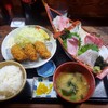 田舎レストランじんべえ - 本鮪赤身6点盛りお刺身定食¥1958+カキフライ@330×3個