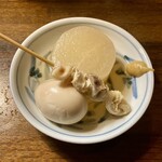 遊酒食堂 宇都宮 - おでんの牛すじ、たまご、大根。
