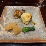 や満祢 甚五郎 - ふぐ白子塩焼きと鱈白子醤油焼きと後二つは忘れた…