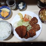 Seto - 三品ミックス定食(アジフライ、チキンカツ、イカフライ)