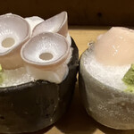 紫檀 手打ち蕎麦と焼鳥 - 背比べ…笑(ホタテが小さい訳ではありません)