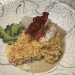 赤坂 鮨大谷 - 目鯛東寺揚げ＆ポルチーニ茸のソースに里芋、ゴウヤ