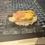 赤坂 鮨大谷 - 海老と雲丹のフリッターにトマトポン酢