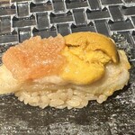 赤坂 鮨大谷 - 海老と雲丹のフリッターにトマトポン酢