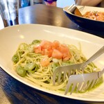 ピッツエリアバール　CACTUS　D'ORO - ・ホタテ小柱とそら豆のジェノベーゼ　生パスタ（乾麺に変更）