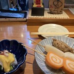 おでん居酒屋 三幸 - イカのヌタ　おでん赤まき　こんにゃく　イワシすり身