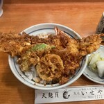 Kuramae Iseya - いせや丼1,200円（穴子、小海老2、蓮根、ししとう）