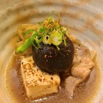 Izakaya Shin - ⑩高宮鶏のすき焼き風お椀《高宮鶏、椎茸、焼き豆腐、糸蒟蒻、白菜》