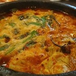 アリラン亭 - ユッケジャン鍋焼きうどん。炭水化物をとってしまったので、カプサイシン効果は限定的だな。