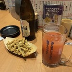 Taishuu Sakaba Nyu- Akebono - カシオレとビールで乾杯。お通しが美味しい
