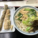 まごころ - 九条ねぎうどんあげ中、ちくわ天、肉汁ごぼう天