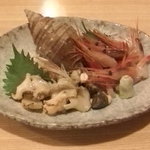 つぶ貝と甘海老のお造り