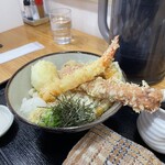 Teuchi udon marusen - えびちく玉天ぶっかけうどん(温)♪