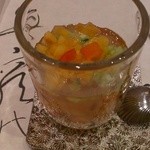 オマールエビ、柿のゼリー寄せ