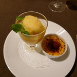 開晴亭 - クリームブリュレとオレンジのソルベ、