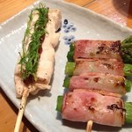 Yakitori Megumiya Purasu - 梅ササミ  と   アスパラベーコン
                        梅ササミは、レアか完全焼きかを聞かれます^ ^