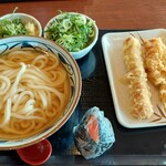 丸亀製麺 - かけうどんかしわ天ちく天明太子おむすび