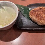 まつり - 焼きおにぎりと鶏スープ。スープに入れるのがおいしかった。