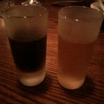 トラットリア・ピッツェリア・レ・アルカーテ - エスプレッソのリキュール（左）/フランス産の梅酒（右）