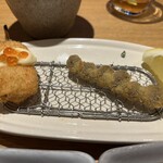 Katsugen - サーモンとムカゴ　ムカゴの串揚げは初めてだけど美味しかった〜！