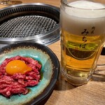 肉匠みちば - 特選神戸牛ユッケと飲み放題の生ビール