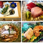 Tambi Shimomura - 先付け、新玉葱、お刺身、海老と海老芋