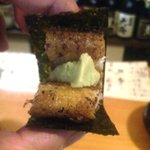 申子 - うなぎの白焼、、山葵を乗せて有明産海苔で包んで食べる