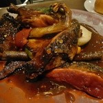 レストランユニック - 蜂蜜とエピスで皮目をキャラメリゼした仏産青首鴨のロティ、ソースロックフォ－ル