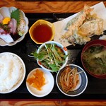 炉端かば - 天ぷらお刺身盛り合わせ膳