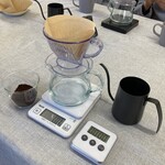 chufff cafe  - コーヒードリッパー、サーバー、ハカリ、タイマー、ケトル？、コーヒーの粉