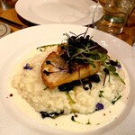 Zum Schwarzen Stern - サモンのグリルに添えられたチーズリゾットも米がアルデンテ的で実に滋味深くもインターナッショナルなテイスト。これを昔ながらの焼き魚に調和させるのが今日のドイツ的というべきか。旨し。