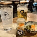 四十八漁場 - レモンサワー　ビール　お通し