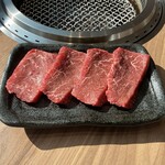 Thick-sliced raw skirt steak