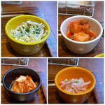 Korean Restaurant 210 - ◆おかず4種類・・「キムチ」「カクテキ」「モヤシのマヨ和え」「酢の物」。 どれもお味が違うので、いい箸休めになります。 先ほども書きましたけれど、お代わり自由。