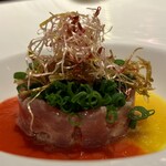 233201744 - 青森県黒マグロのタルタル仕立て　2色のパプリカソース