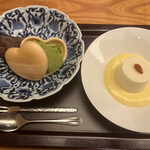 日本料理 太月 - 量少なめコース２３１００円。ガトーショコラ、抹茶アイスもなか、ブラマンジェ。デザートまで手抜きなし。